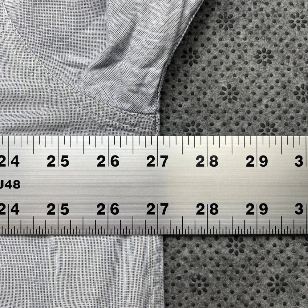 Y2K Abercrombie & Fitch Mens Band Collar Shirt Grey Micro Gingham Cotton Large L